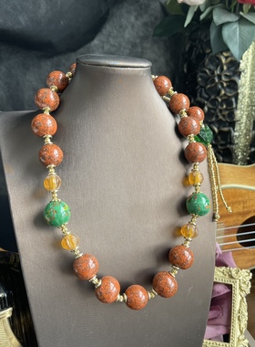 琥珀色短款项链手链搭配藏式珠