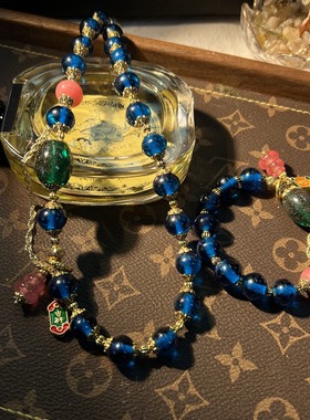中古vintage 轻奢复古款老料琉璃圆形珠搭配单边葫芦琉璃项链手链