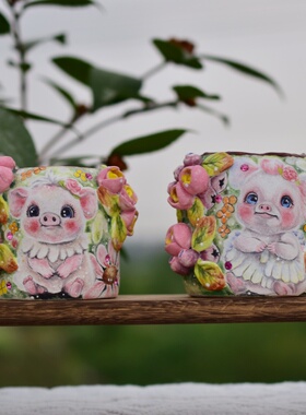 立体可爱手绘陶瓷花盆飛老师