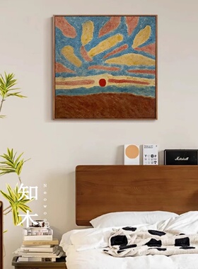 手绘油画侘寂风玄关装饰画抽象