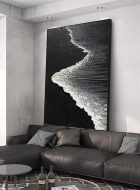 柚子手绘意式现代海浪抽象油画