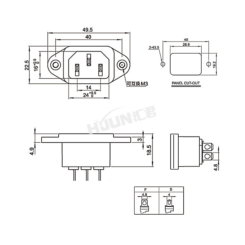 品字插座AC电源插座10A纯铜3脚带线品字带耳朵电脑电源插座大功率,淘宝优惠券,粉丝福利购,淘宝优惠卷