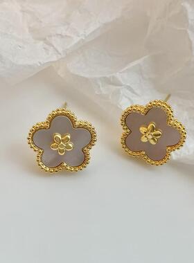 法式小花母贝梅花造型耳钉