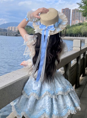 蕾丝满天星蝴蝶结多色格子草帽