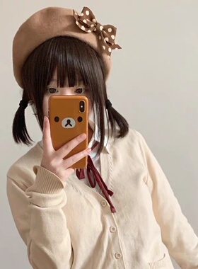 韩系复古红格子贝雷帽女秋冬
