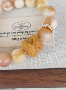 仅一串！芒果奶盖醒狮头170天然阿拉善彩玉玛瑙手串女生生日礼物