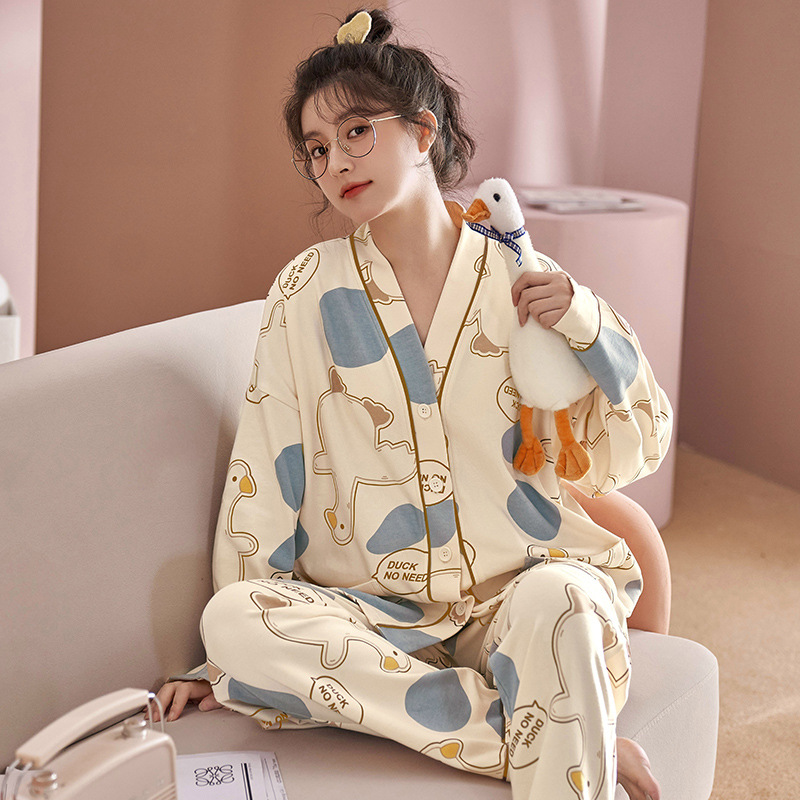 秋季ins风长款棉质甜美睡衣，睡衣女款春秋季秋款-第4张图片-提都小院