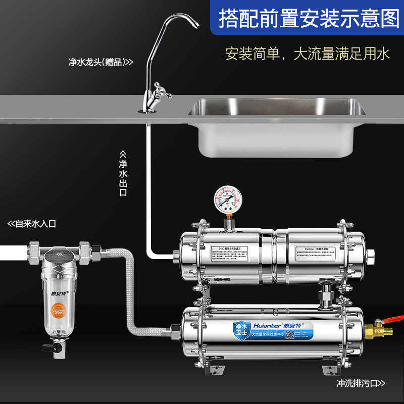 惠安特家用厨房反冲洗水管净水器 惠安特净水器