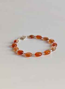 鸢语海|天然红玛瑙碎银子S925纯银手链精致礼物女新年红色首饰