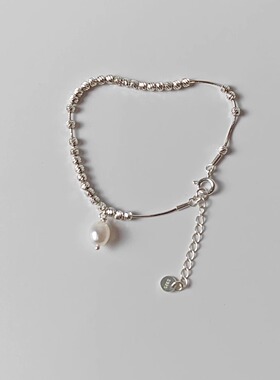 鸢语海｜S925纯银手链实心银坠爆闪链不过敏小众精致女叠戴真珍珠