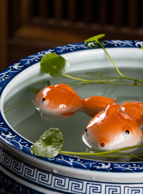 陶瓷游世界草鱼水中可漂浮小摆件