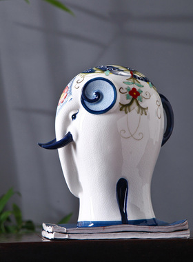 圆象陶瓷大象摆件客厅玄关电视柜