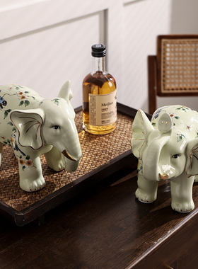 北欧陶瓷大象摆件轻奢风软装陶瓷大象摆件办公室客V厅软装陶瓷配