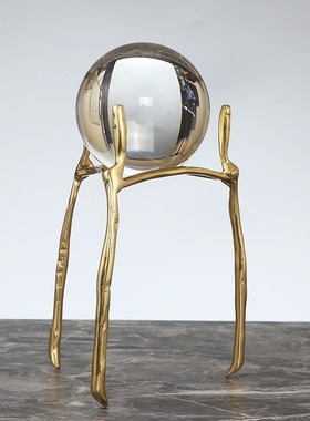 纯铜水晶球摆件 欧式美式客厅书房办公室创意家居酒柜饰品样板间