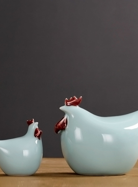 陶瓷鸡摆件景德镇影青手工瓷家居