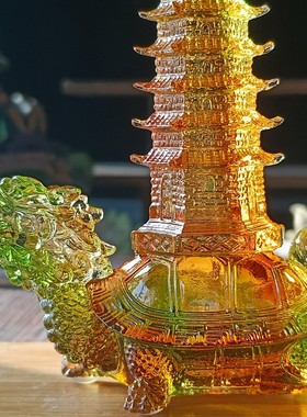 古法琉璃龙龟塔文曲吉位摆件