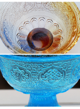 古法琉璃八吉祥佛前净水杯摆件