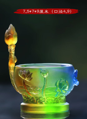 真琉璃浮雕莲花烛台摆件