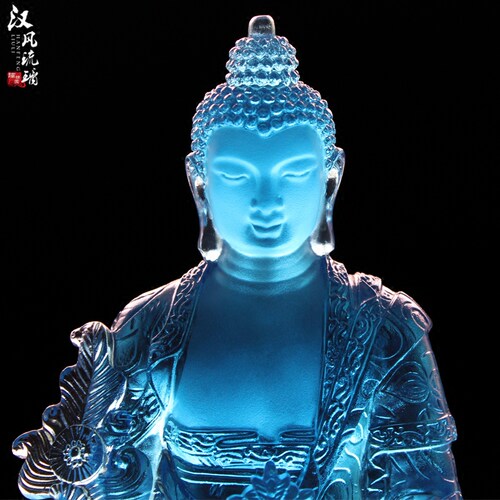 古法琉璃药师佛像药师光如来佛堂居家摆放显宗药师小号蓝色琉璃像 - 图2