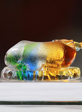 古法琉璃牛装饰生肖镇纸摆件