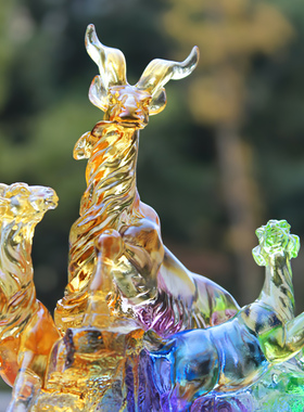 琉璃三羊开泰，吉祥摆件，带底座