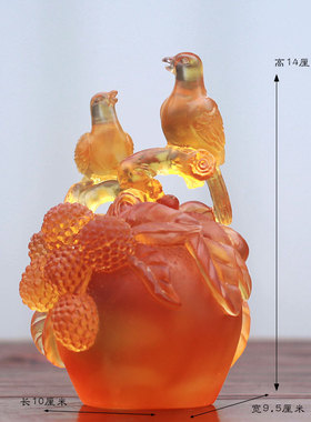 客厅琉璃喜鹊荔枝摆件喜上枝头