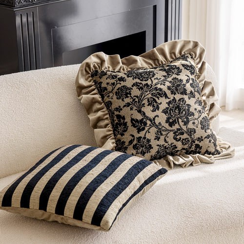 中古风客厅沙发抱枕靠垫雪尼尔提花抱枕套不含芯腰枕靠背 - 图1