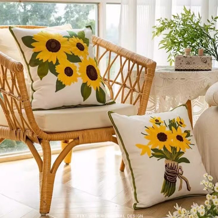 北欧ins 抱枕客厅沙发靠垫花朵刺绣法式小清新卧室床头飘窗靠枕套,淘宝优惠券,粉丝福利购,淘宝优惠卷