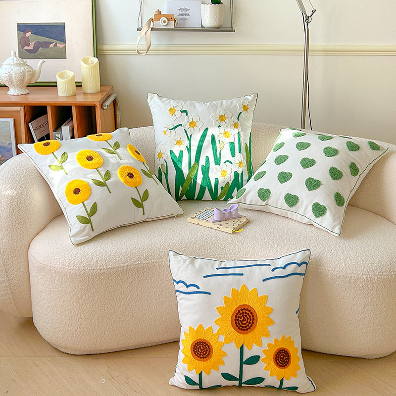 毛巾绣抱枕套花朵刺绣不含芯田园风靠垫家居床头办公室沙发腰,淘宝优惠券,粉丝福利购,淘宝优惠卷