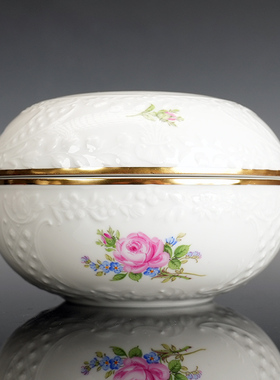 粉玫瑰描金浮雕糖盒瓷罐储物盒
