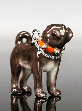 黑色哈巴狗彩绘瓷塑钻石项坠