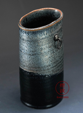 陶器镰田幸二天目窑变花插花瓶