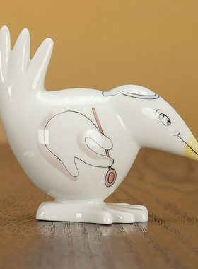 趣味小鸟厨师小型瓷偶摆件