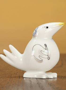 趣味小鸟骑单车者小型瓷偶摆件