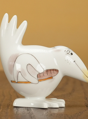 趣味小鸟西点师小型瓷偶摆件