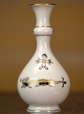黑御龙描金胆瓶台面花瓶