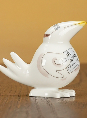 趣味小鸟验光师小型瓷偶摆件