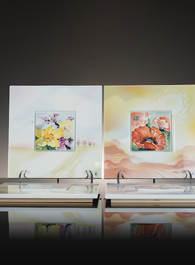 H.B签名版彩绘四季瓷板画挂画