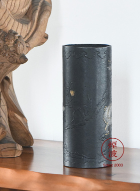 明治树下龙图金银象嵌筒形花瓶