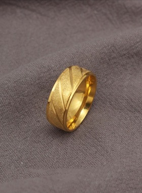 欧美跨境时尚减压男女款磨砂条纹简钛钢戒指新款星空高级感轻奢