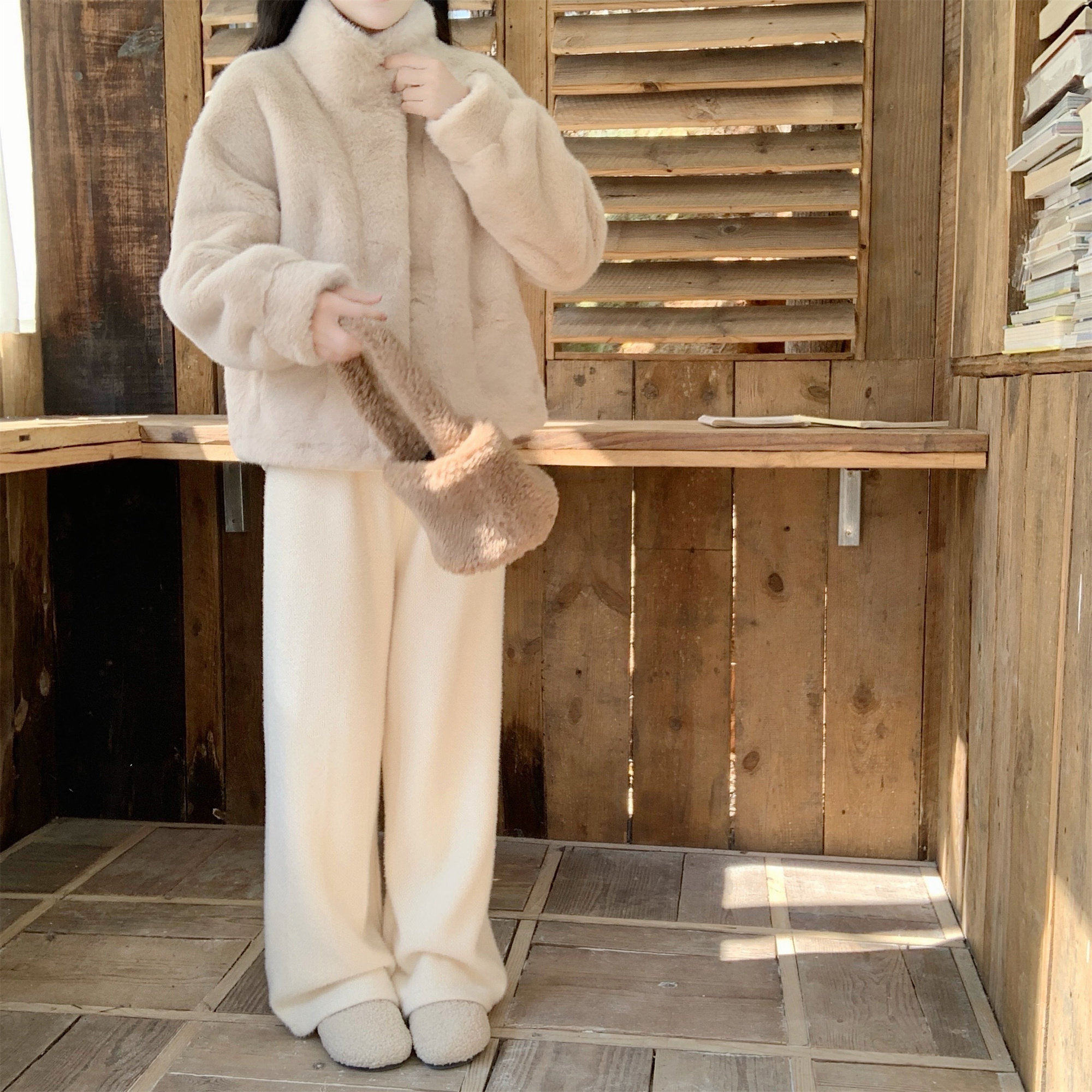 【Dear YN】温柔风 加厚仿貂绒阔腿裤软糯针织裤高腰垂感休闲裤女,淘宝优惠券,粉丝福利购,淘宝优惠卷