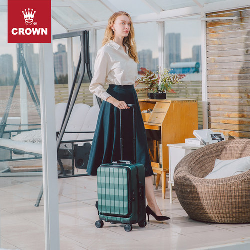 CROWN/皇冠铝框拉链箱20寸行李箱女前开盖商务中开式旅行箱登机箱 - 图0