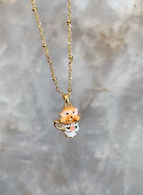 18k镀金手绘女刺猬项链耳环