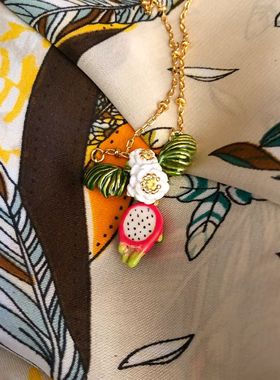 红色火龙果吊坠项链锁骨链