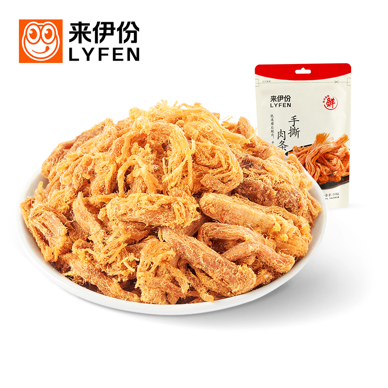 来伊份手撕肉条108g猪肉干肉丝小包装休闲网红肉酥猪肉酥零食小吃 - 图0