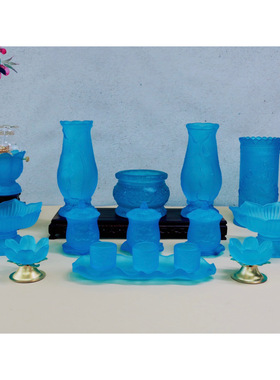 蓝色琉璃套装家用供奉香炉花瓶供水杯供果盘供佛佛具用品大全