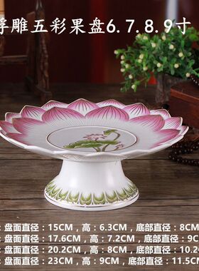浮雕彩色果盘佛具佛堂寺庙摆件中式跨境供盘糖果盘婚庆结婚莲花碟