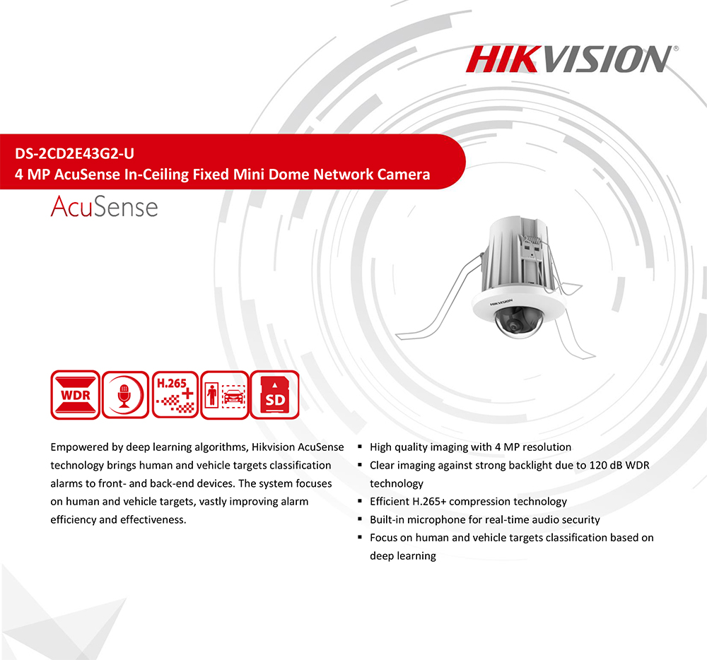 HIKVISION海康威视英文版 DS-2CD2E43G2-U 4MP AcuSense Camera - 图0