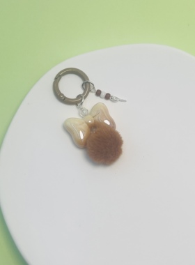 3个糖果色蝴蝶结毛球扣
