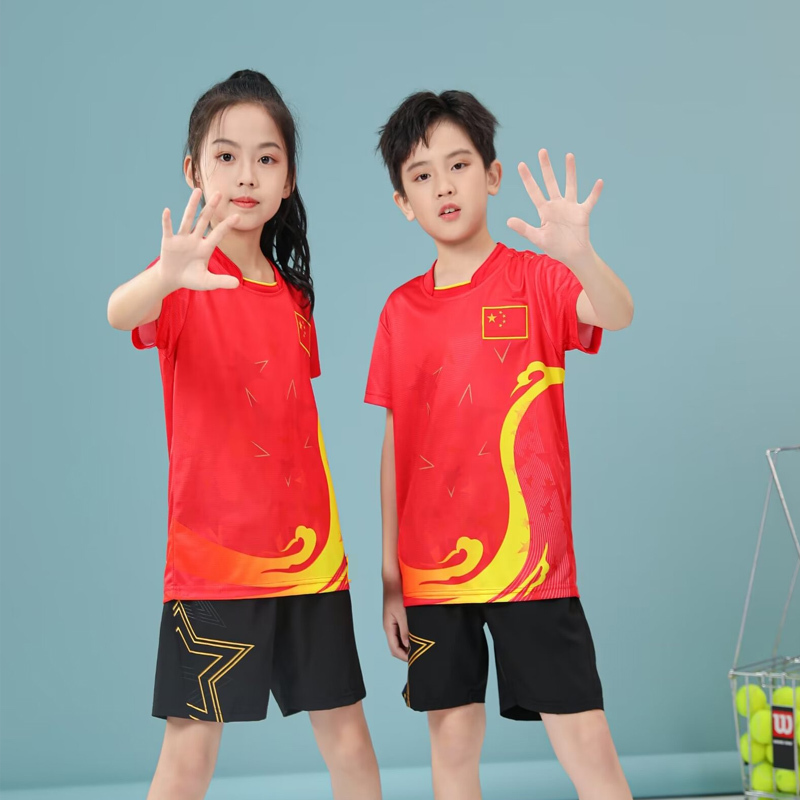 新款儿童乒乓球服套装男童女童比赛服速干短袖队服2024春团购印字 - 图1